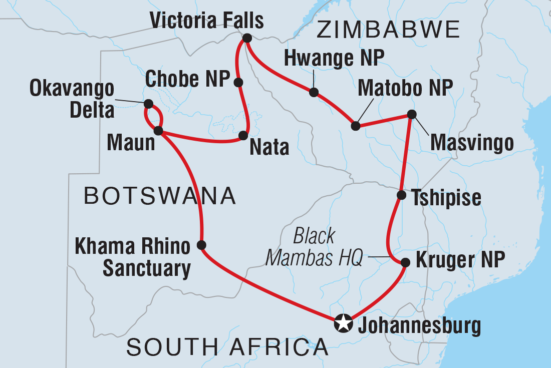 Explore Southern Africa Itinerary Map