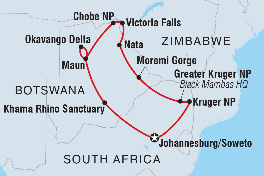 Experience Southern Africa Itinerary Map