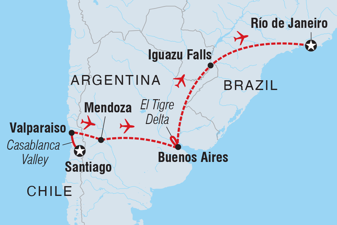 Premium Chile, Argentina & Brazil route map