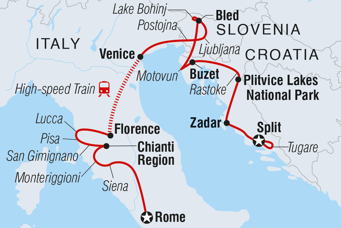 Premium Rome to Split Itinerary Map