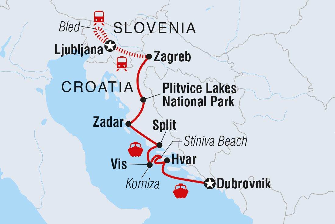 Dubrovnik to Ljubljana Itinerary Map