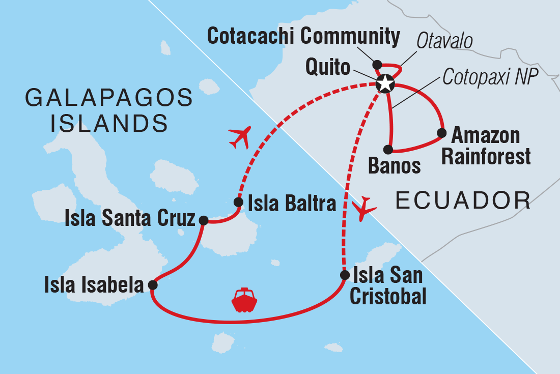 Ecuador Highlands & Galapagos route map