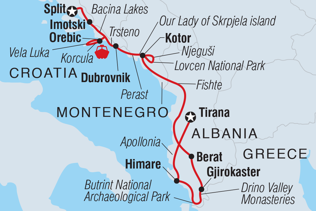 Premium Croatia, Montenegro and Albania Itinerary Map