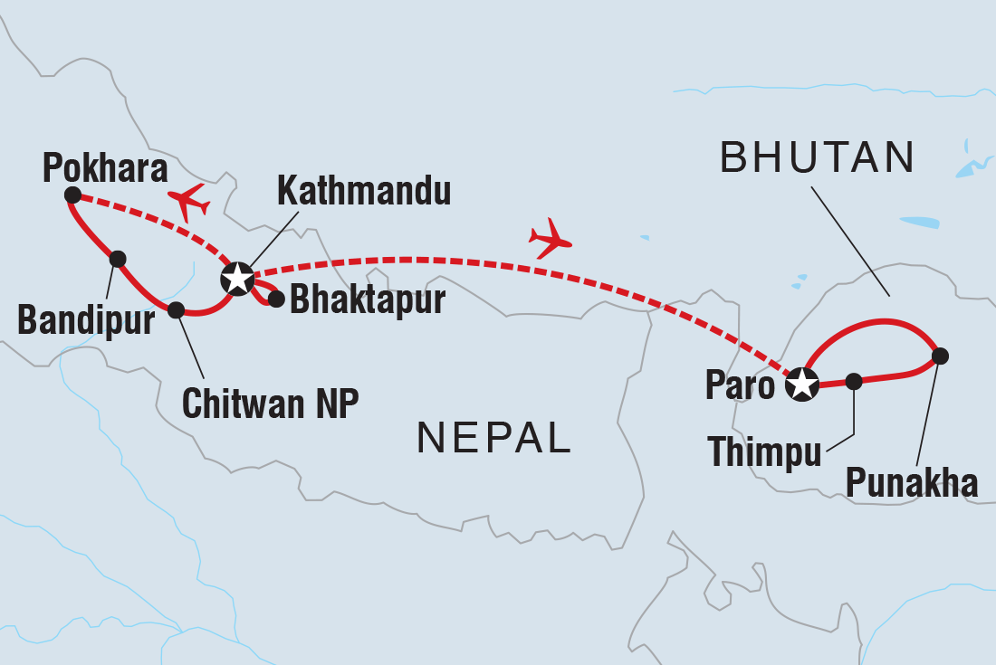 Nepal & Bhutan Journey route map