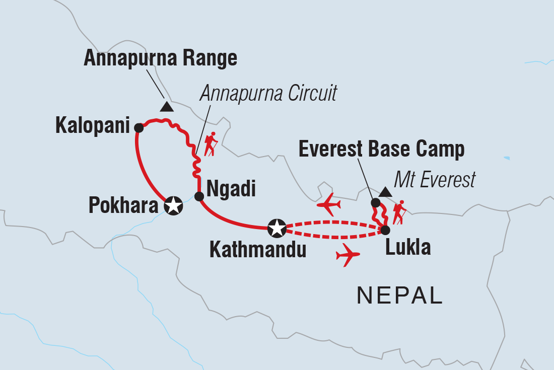 Everest Base Camp & Annapurna Circuit Trek route map