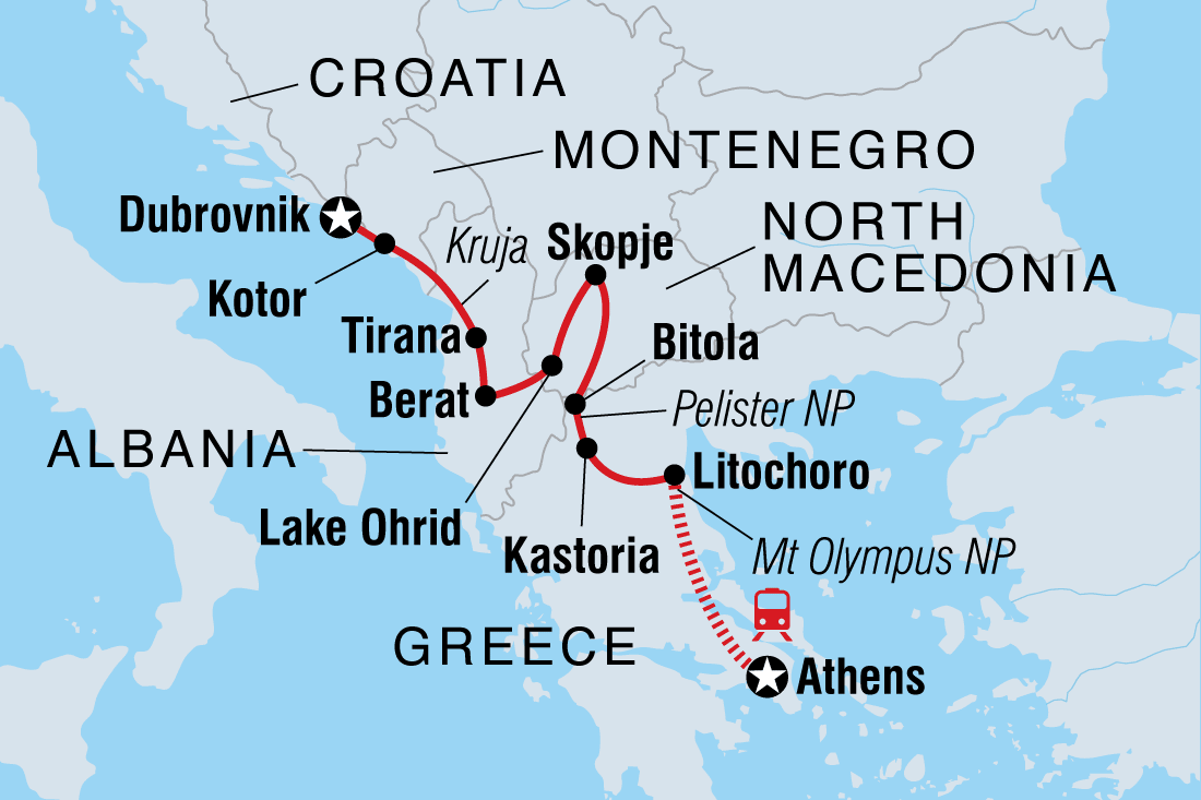 Dubrovnik to Athens Itinerary Map