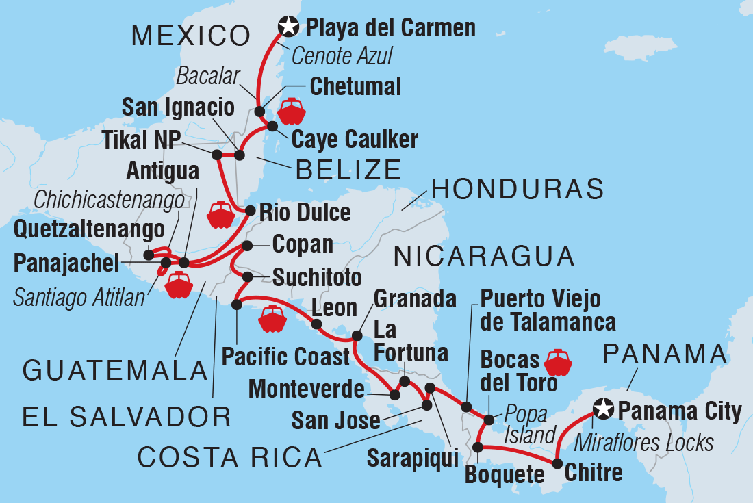 Best of Central America Itinerary Map