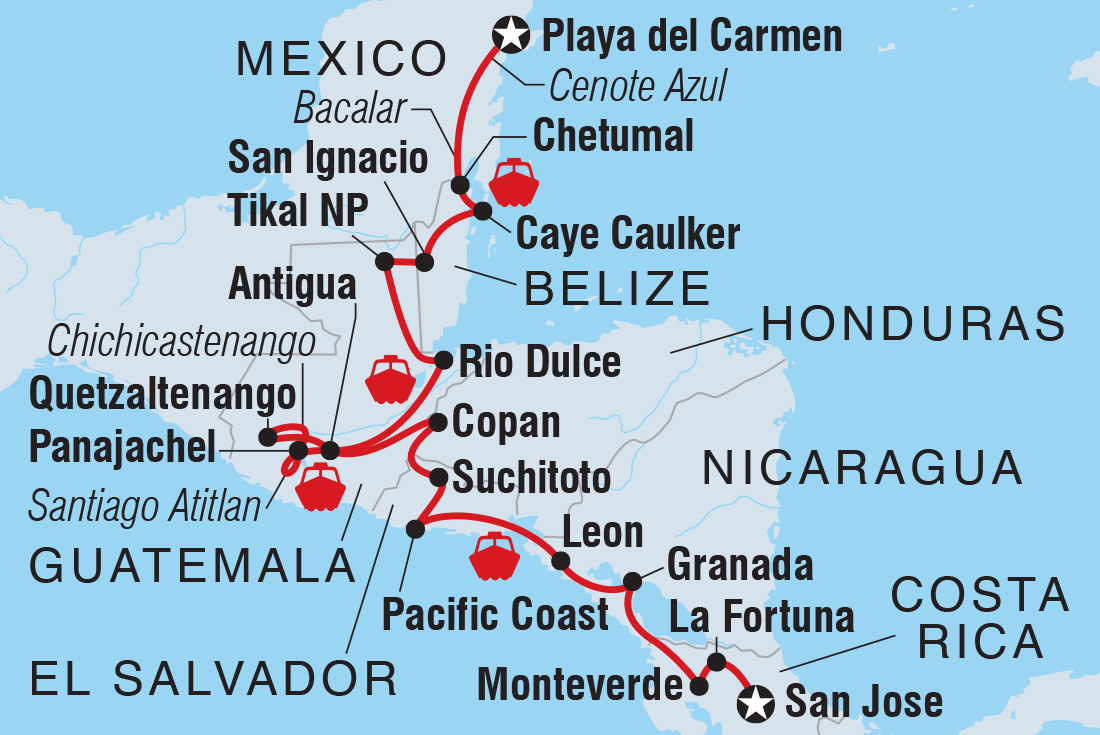 Central American Adventure Itinerary Map