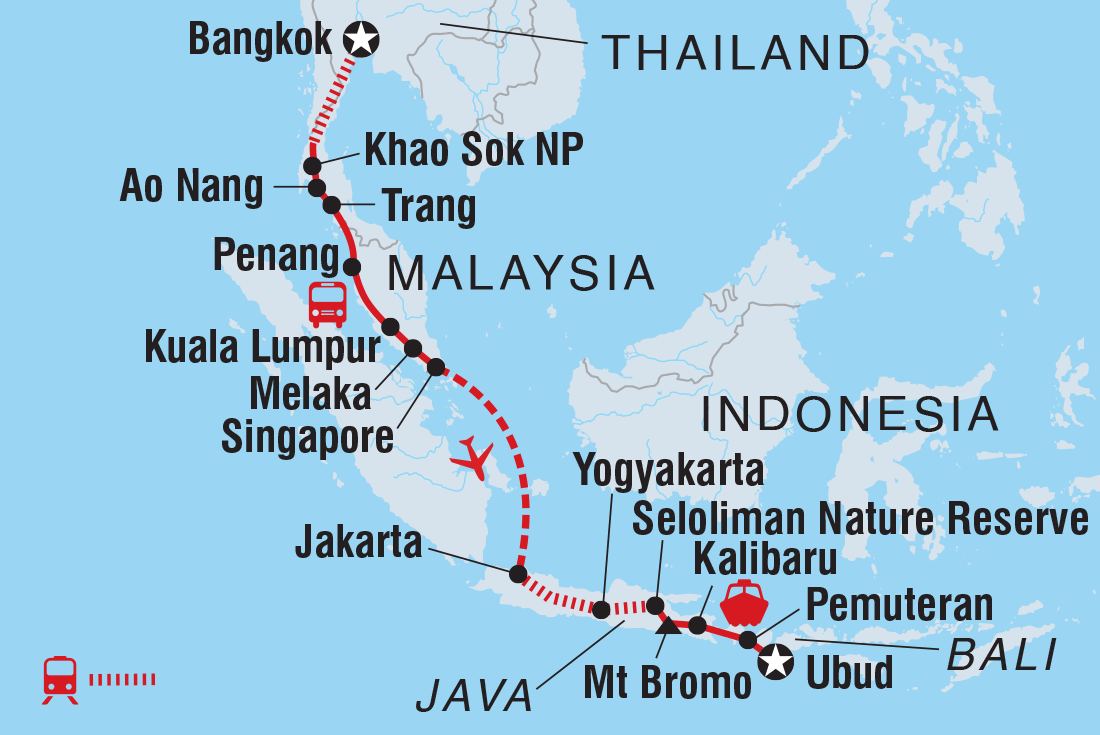 Bangkok to Bali Itinerary Map