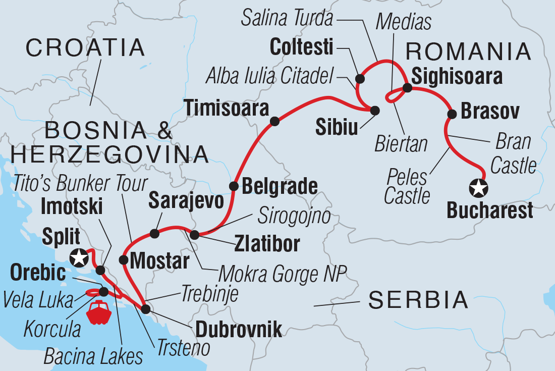 Premium Balkans in Depth Itinerary Map