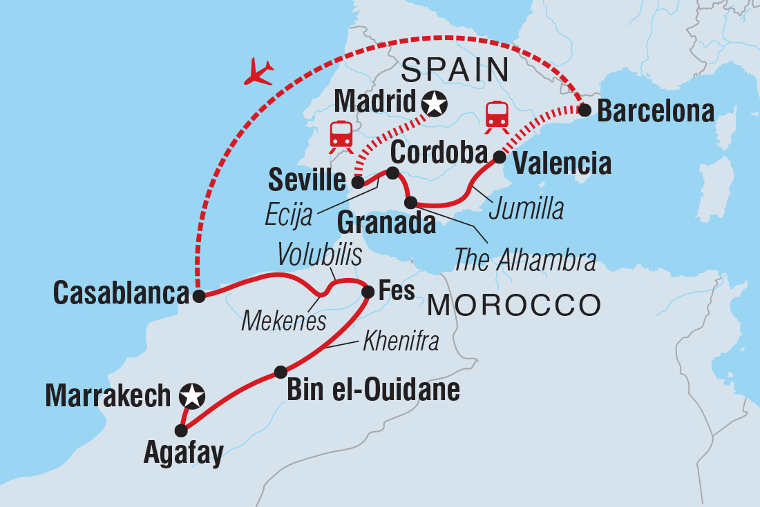 Premium Spain & Morocco Itinerary Map