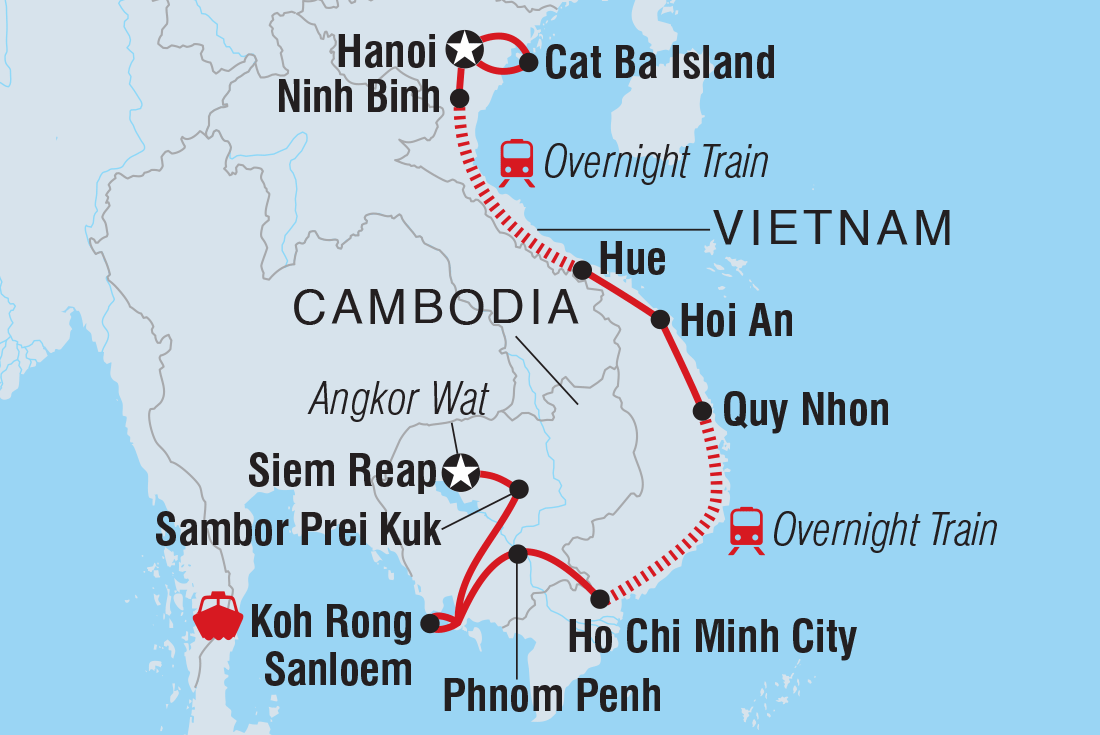 18 to 35s Real Vietnam to Cambodia Itinerary Map
