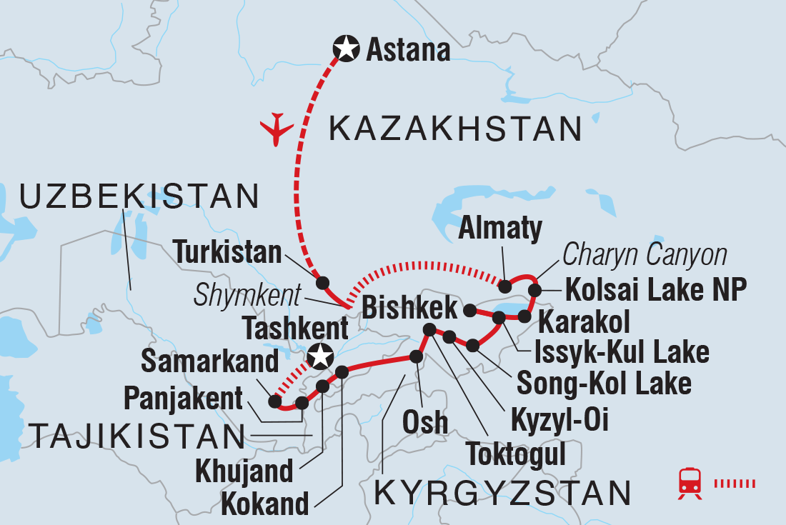 Astana to Tashkent Itinerary Map