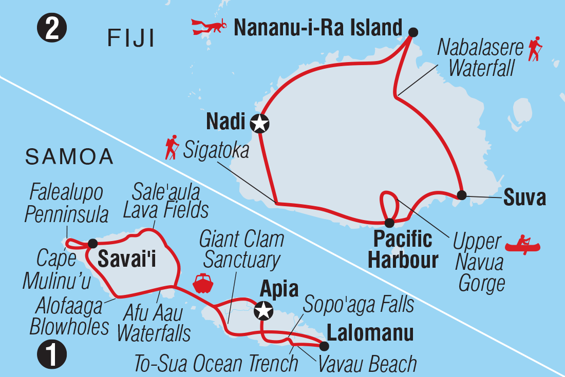 Samoa & Fiji Adventure Itinerary Map