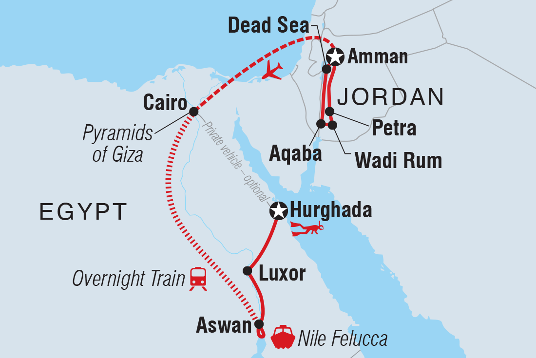 Egypt and Jordan Family Holiday Itinerary Map