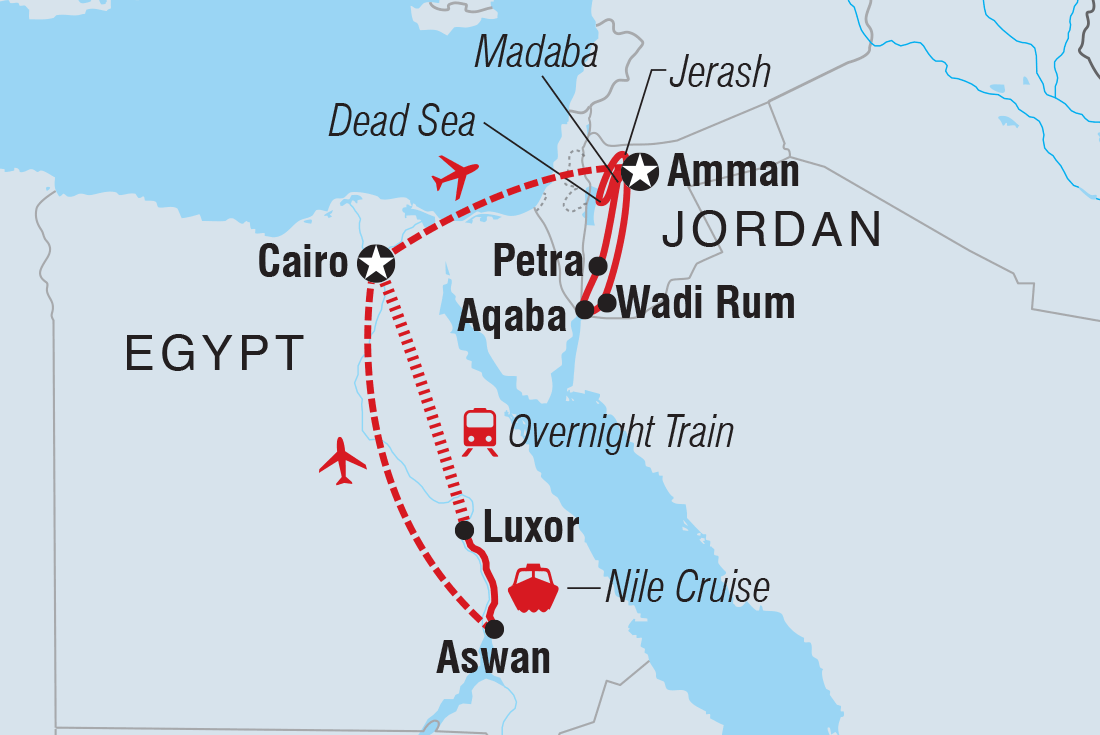 Classic Egypt & Jordan Itinerary Map