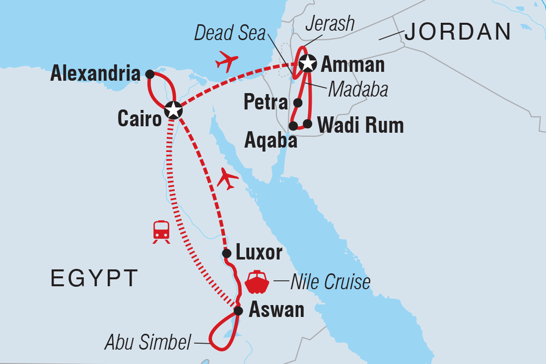 Explore Egypt & Jordan Itinerary Map