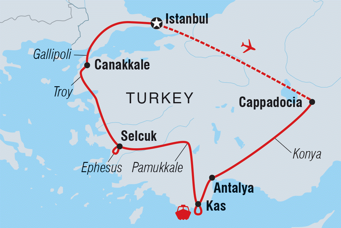 Best of Turkey Family Holiday Itinerary Map