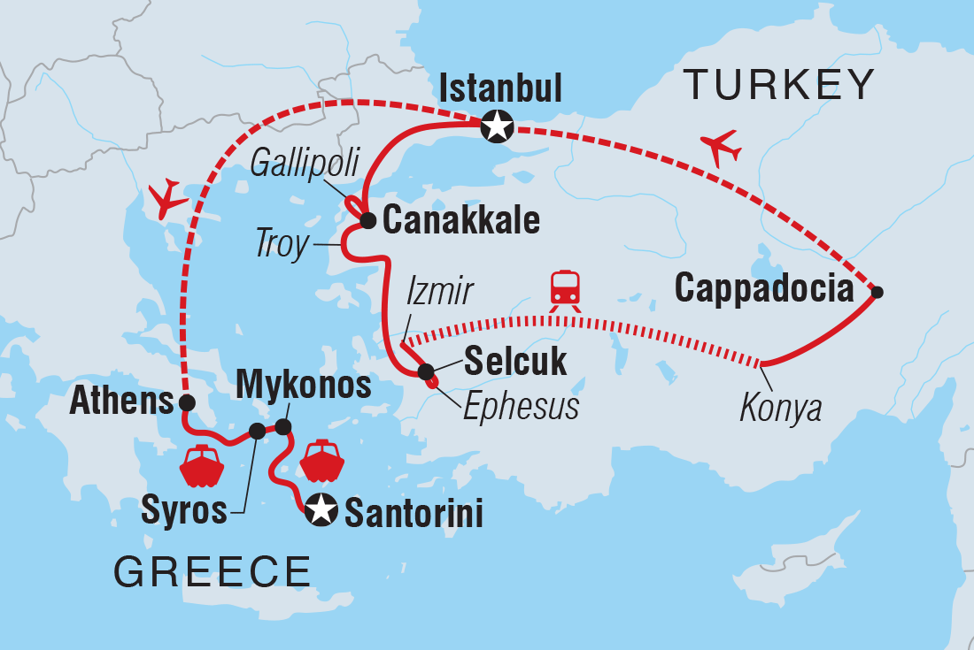 Highlights of Turkey & the Greek Islands route map