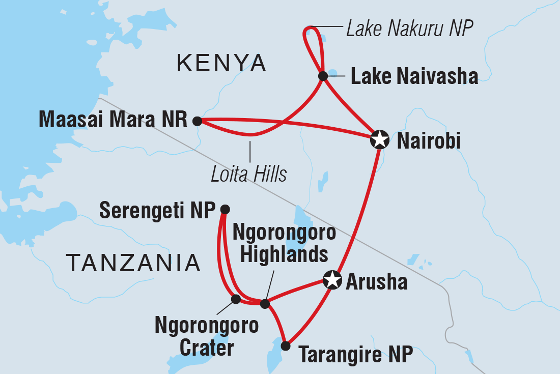 Premium Kenya & Tanzania Itinerary Map