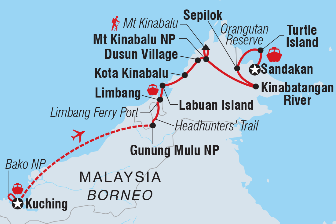 Best of Borneo Itinerary Map
