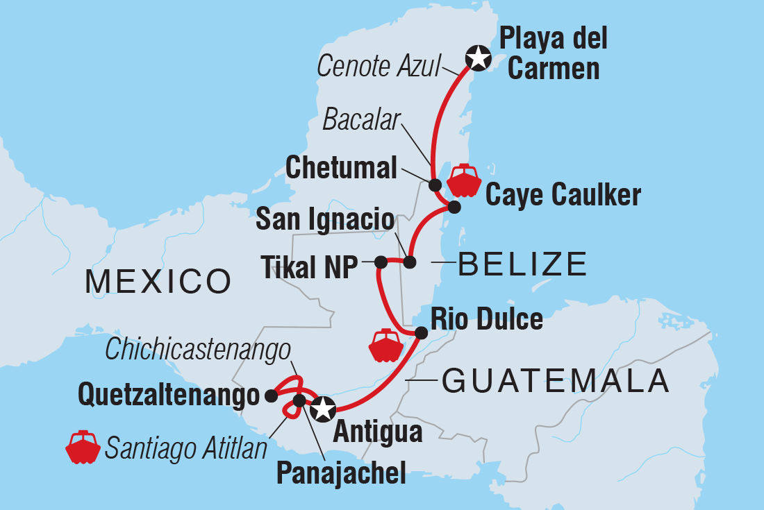 Maya Adventure Itinerary Map