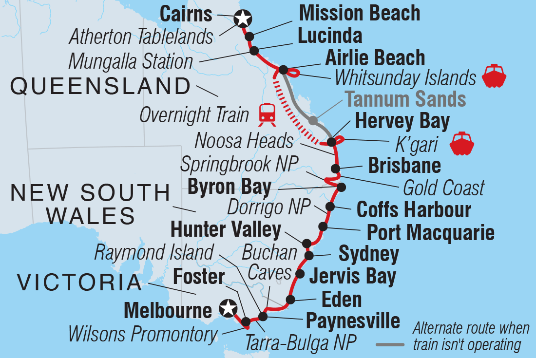 Melbourne to Cairns Adventure route map