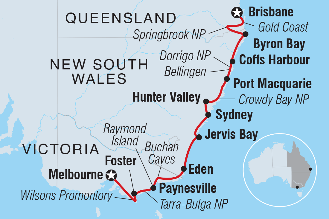 Melbourne to Brisbane Adventure route map