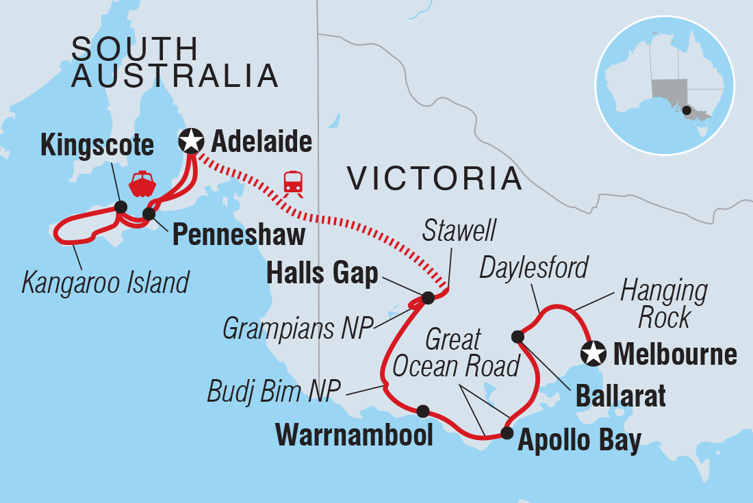 Melbourne to Kangaroo Island Adventure route map