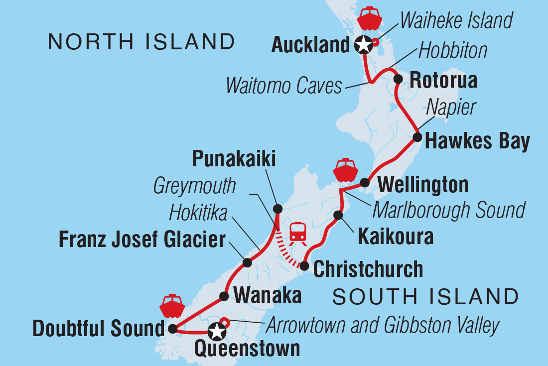 Premium New Zealand Encompassed Itinerary Map