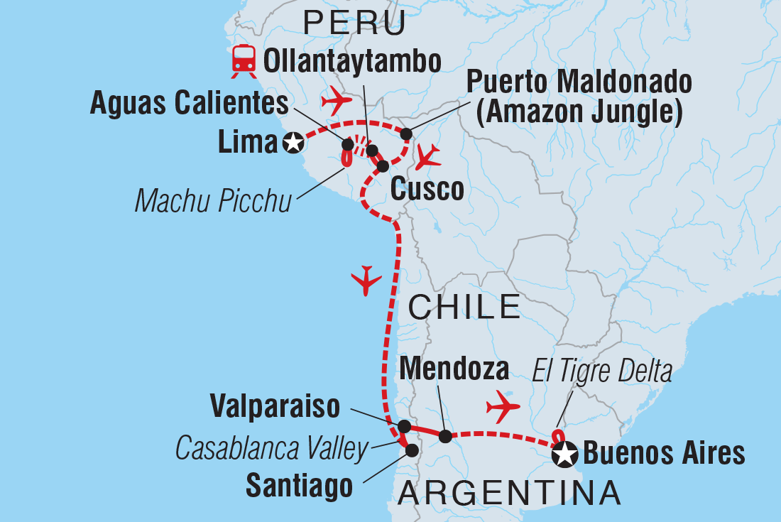 Premium Peru, Chile & Argentina route map