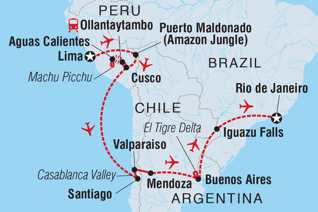 Premium Peru, Chile & Argentina route map