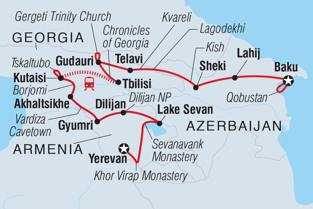 Azerbaijan, Georgia & Armenia Adventure Itinerary Map