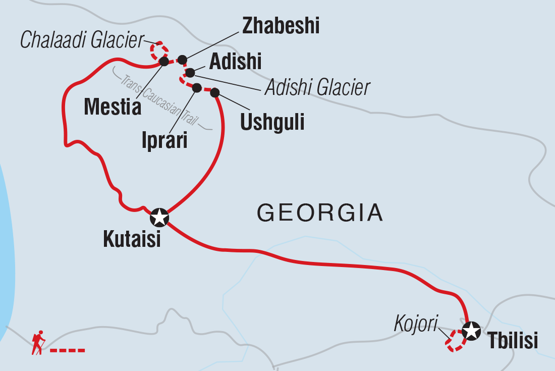 Georgia: Trekking the Transcaucasian Trail Itinerary Map