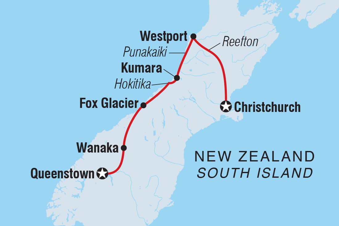 New Zealand West Coast Adventure Itinerary Map