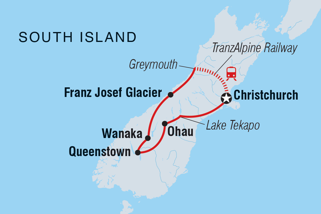 New Zealand Southern Pioneer Itinerary Map