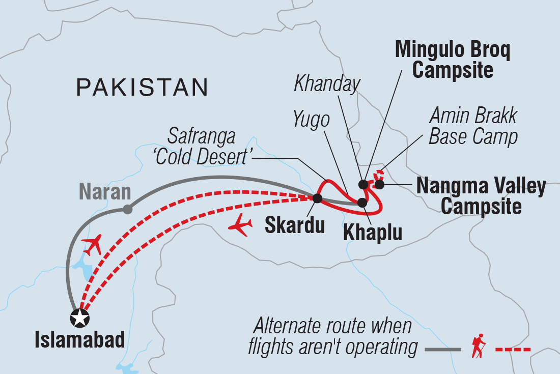 Trek Pakistan's Nangma Valley and Karakoram Mountains Itinerary Map