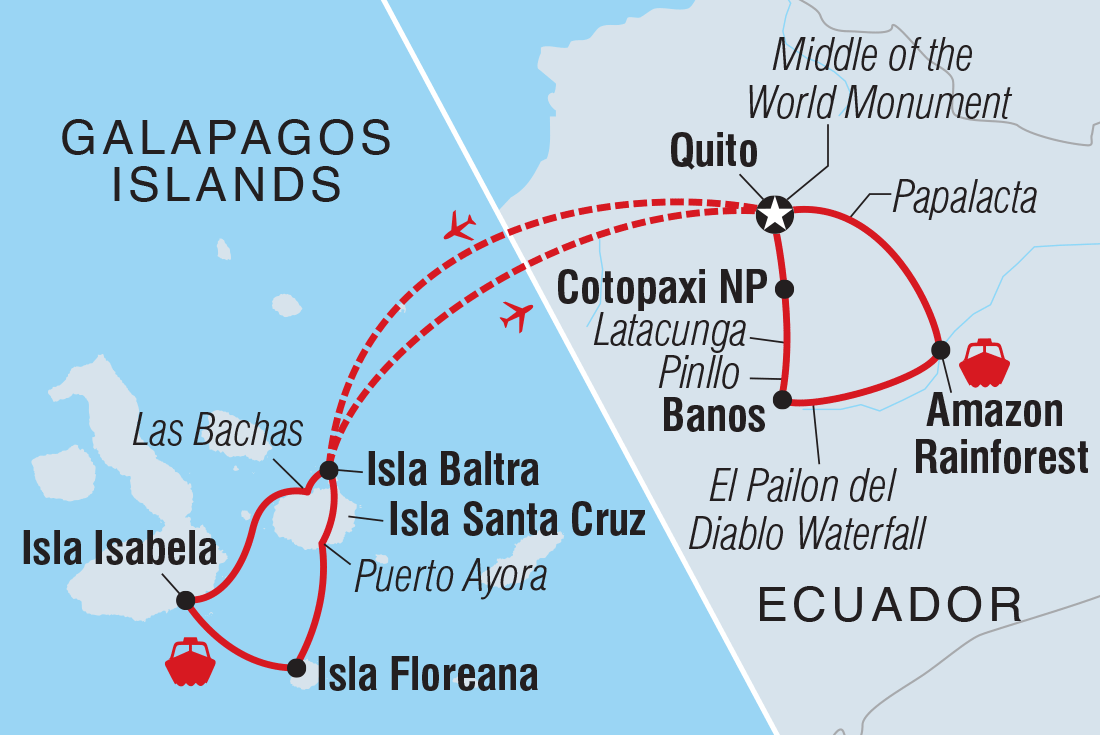 Mainland Ecuador and Galapagos Cruise Itinerary Map