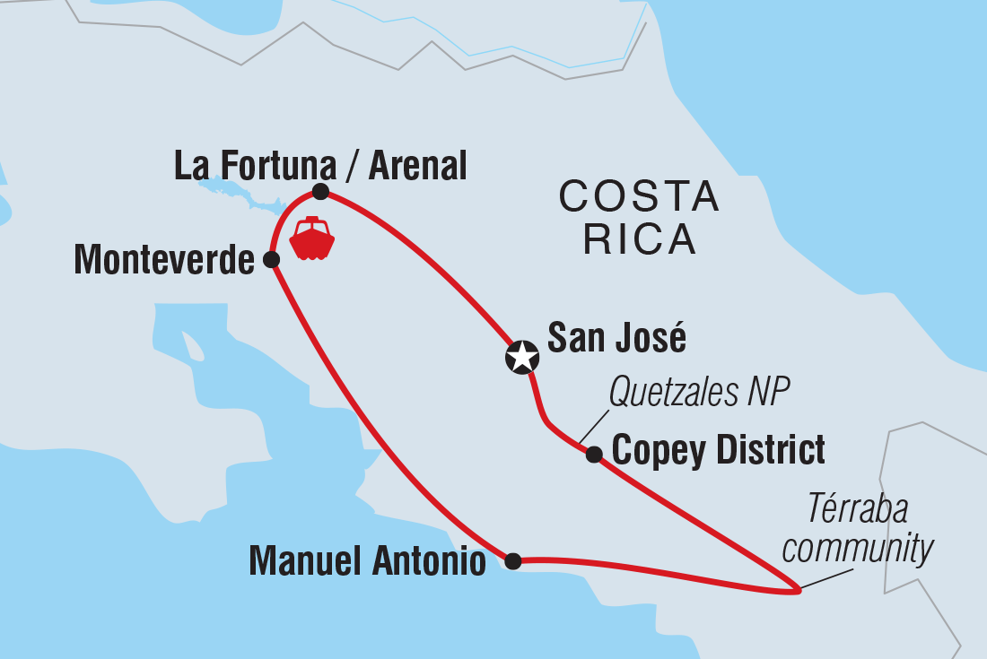 Best of Costa Rica Itinerary Map