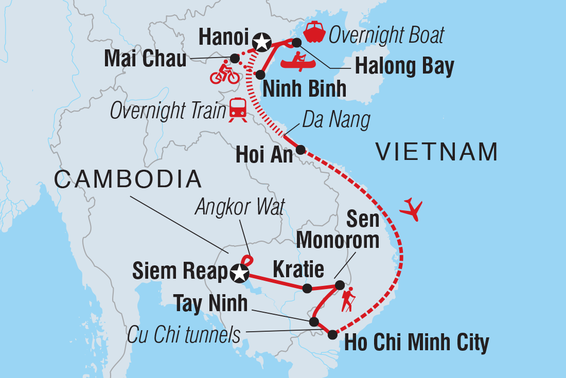 Vietnam & Cambodia Family Holiday with Teenagers Itinerary Map
