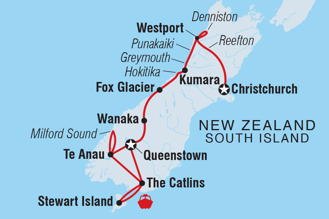 New Zealand South Island Adventure route map