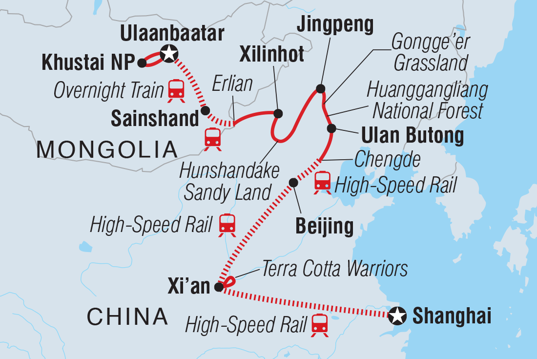 China & Mongolia Railway Adventure Itinerary Map