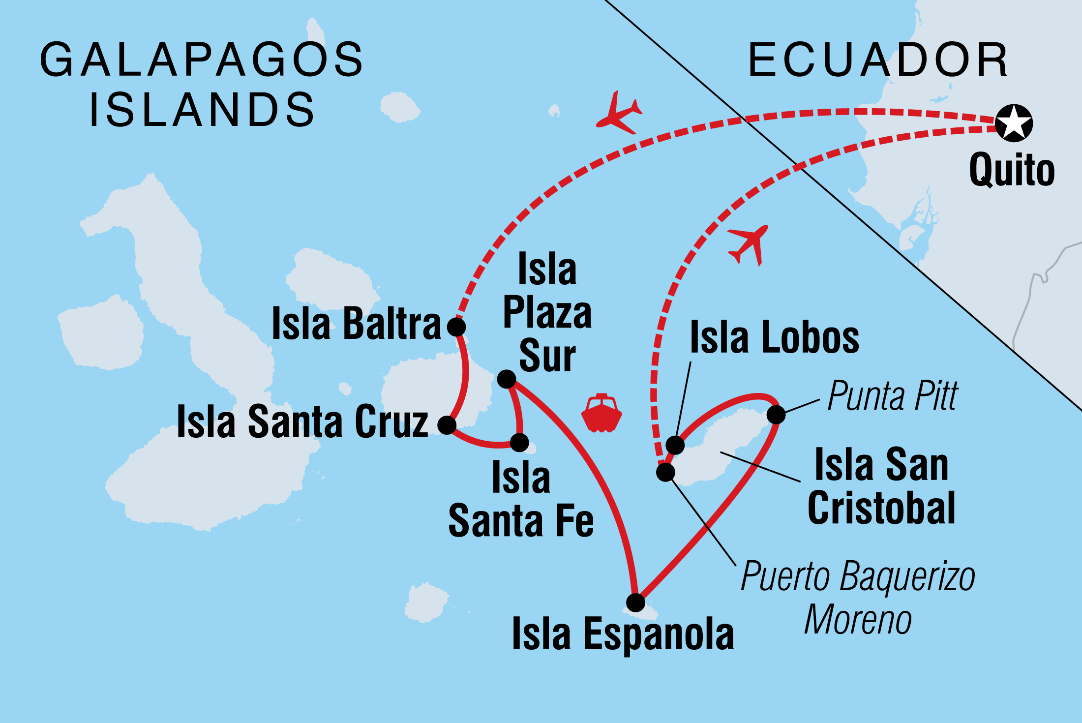 Galapagos Explorer: Southern Islands (Grand Queen Beatriz) Itinerary Map