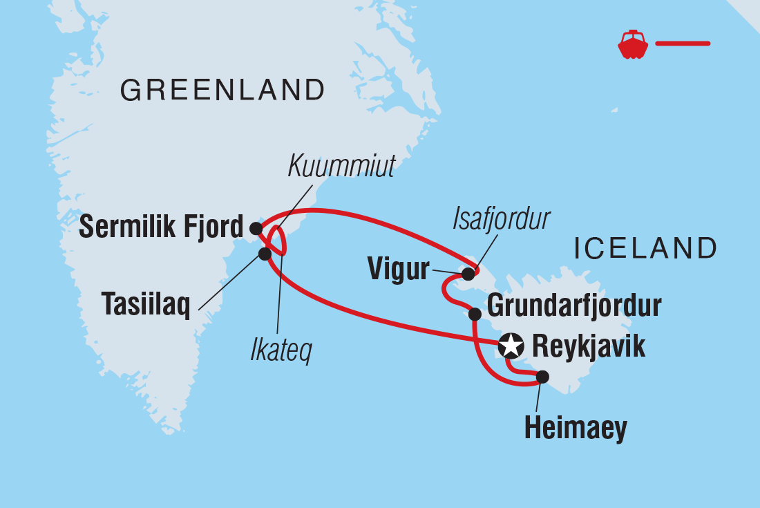 Iceland and East Greenland Explorer (Ocean Victory) route map